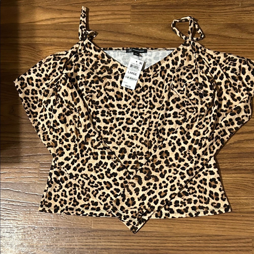 INC International Concepts Leopard Print Tie Strap Blouse